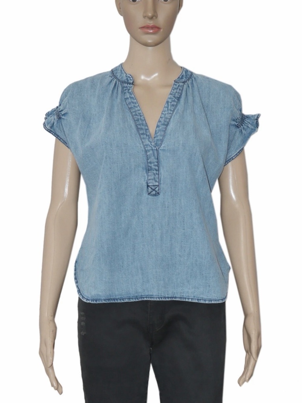 Pilcro Anthropologie The Tatum Flutter-Sleeve Blouse Poplin Edition Top Small